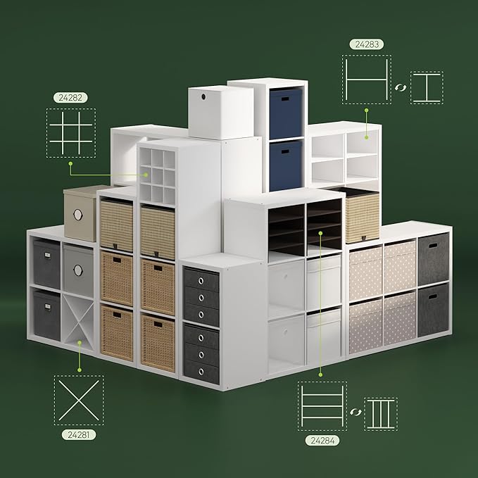 Furinno Cubicle X-Shelf Cube Organizer Insert (Does not fit IKEA Kallax Shelving), White