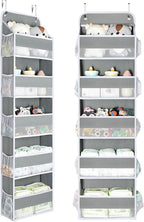 Yecaye 2 Pc Over The Door Organizer with 5 Bins 10 Side Pockets, 44lbs Load Hanging Bathroom and Bedroom Organizer, Behind The Door Hanging Organizers for Nursery Newborn Baby Essential Stuff Grey