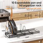 MUDEELA 2 Pack Pots and Pans Organizer Rack for under Cabinet, Expandable Pot Lid Kitchen Cabinet Organizer Holder with 10 Adjustable Compartment Cutting Board Organizer for Pan Lid, Bakeware Sheet