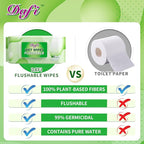 DAFI Flushable Wipes for Adult Wet Wipes, Total 240 Unscented Toilet Wipes Flushable, No Alcohol & 100% Plant Based Fibers, Septic and Sewer Safe Pack of 3