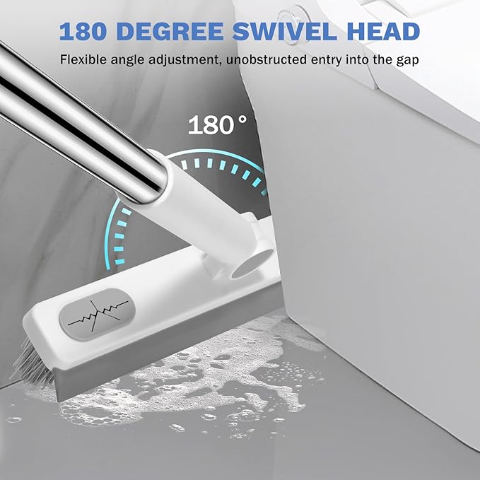 SetSail Grout Cleaner Brush with Long Handle, V-Shaped Floor Scrub Brush Swivel Grout Brush Stiff Bristle Floor Grout Scrubber for Bathroom, Tile Line, Crevice, Kitchen, Wall, Deck, Garage, White Grey