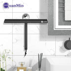 Shower Squeegee with Hook & Sucker - Stainless Steel Core | Silicone Rubber Glass Wiper for Shower Doors, Windows, Mirrors & Car Glass - Black