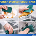 Green Scouring Pads, Non-Scratch Dish Scrub Pads, Heavy Duty Cleaning Pads for Kitchen, Dishes, Pots, Pans, Grills, 3.5" x 3.5", 20 Pack