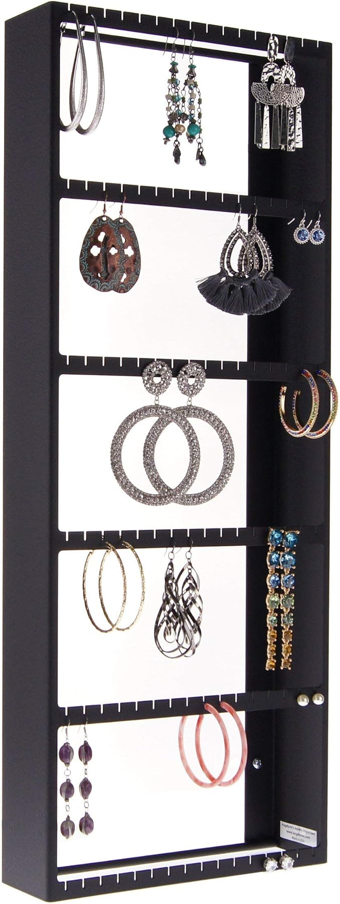 Angelynn's Wall Mounted Big Earring Holder Organizer Display for Women Long Post Stud Large Dangle Hoop Pierced Earrings, Hanging Closet Jewelry Storage Rack, Jennifer Black 9"x23"