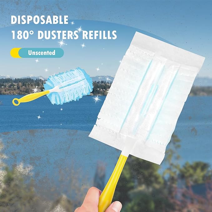 30 Count Duster Refills Compatible with Dusters 180° Handle Dusters, 180° Heavy Duty Multi-Surface Duster Replacement with 1 Standard Handle, Unscented