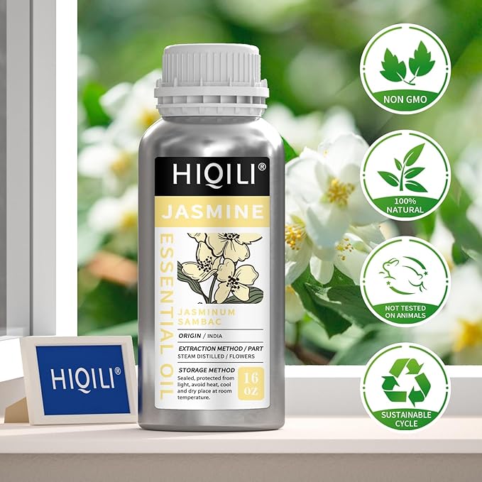 HIQILI 16 Fl Oz Jasmine Essential Oil, 100% Pure Natural for Diffuser, Hair, Skin, Perfume Making - 500ML