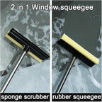 Long Handle Window Squeegee,2 in 1 Window Cleaning Car Squeegee,Windshield Squeegee with Cleaning Sponge and Rubber