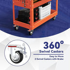 3 Tier Rolling Tool Cart with Drawer, 450 LBS Heavy Duty Utility Cart on Wheels, Service Cart for Garage, Workshop and Warehouse (Orange)