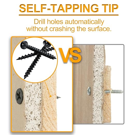 KURUI #6 * 1-5/8in Drywall Screws, Dry Wall Screws for Drywall Wood, 173Pcs Coarse Thread Sheetrock Screws - Black Bugle-Head Phillips Self Tapping Wood Screws