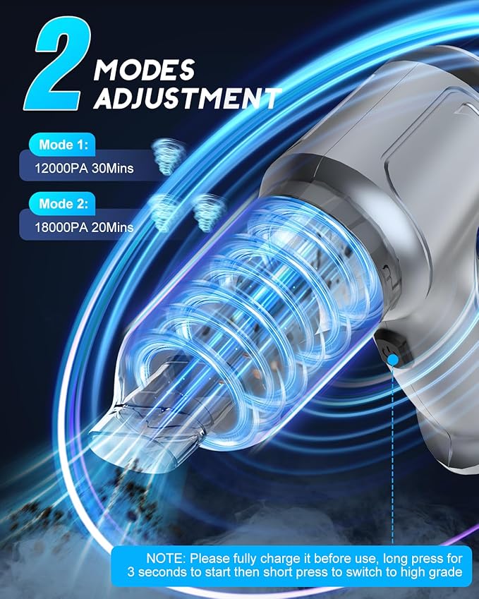 18000Pa Car Vacuum Portable Cordless, 5000mAh High Power Cordless Vacuum Cleaner, 120W Portable Vacuum for Car, Office, Pet and Home Cleaning