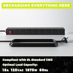 KAFAHOM Power Tool Organizer with Charging Station, Built in 8 Outlet Power Strip,Large 8 Drill Holder Wall Mount, Heavy Duty Metal Power Tool Storage Rack Tool Shelf for Garage Organization Black