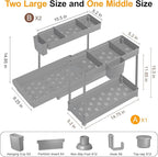 3 Pack Multi-Purpose Under Sink Organizers and Storage, 2027 L-Shaped Pull Out Cabinet Organizer for Bathroom & Kitchen, Under Cabinet Organizer with Hooks Hanging Cup, Grey, Elevated
