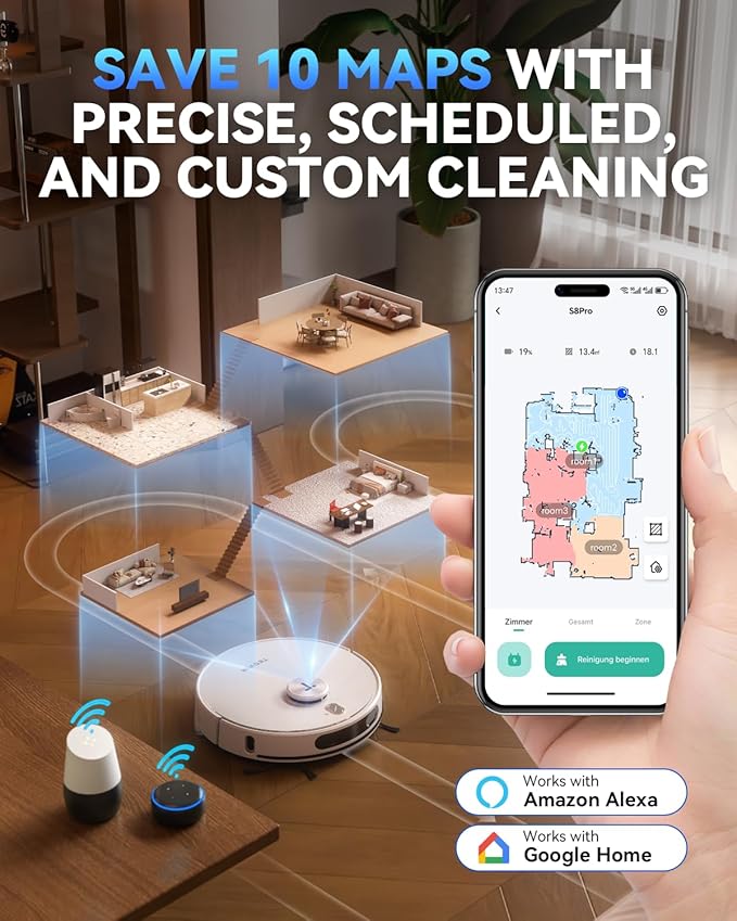 Robot Vacuum and Mop Combo,Self Emptying Station for 70 Days Cleaner with LiDAR Navigation Smart Mapping & Max Strong 8000Pa Suction WiFi/App/Alexa Voice Control, Obstacle Avoidance for Hard Floors