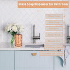 12Oz Amber Glass Soap Dispenser with Stainless Steel Pump, Refillable Kitchen Liquid Hand Soap Dispenser with Diamond Design, for Dispense Hand soap, Dish Soap, Lotion, Bathroom, Countertop, Hotel