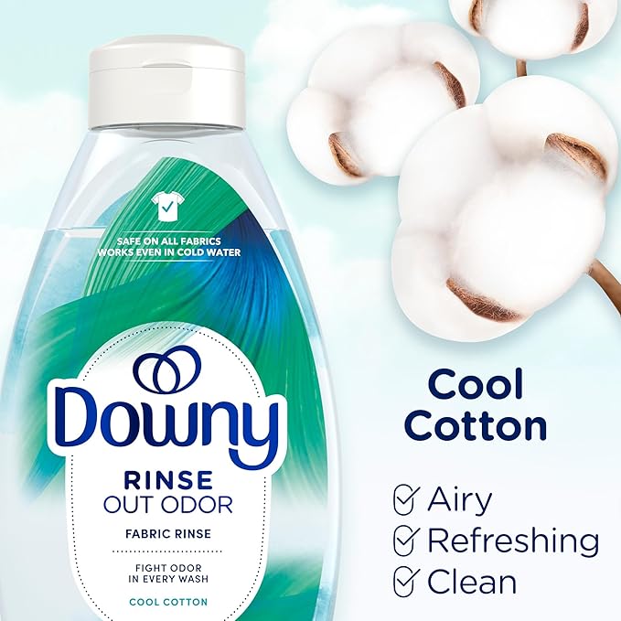 Downy Rinse Laundry Odor Remover, Cool Cotton Scent, 48 fl oz, Fabric Softener and Laundry Odor Removal Rinse, Fights Odors at the source, HE Compatible