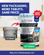Drain Field Cleaner Tablets by Dr Pooper. Clears Septic Tanks and Drain Fields of Tough Clogs, Scum, Sludge AND Eliminates Odors FAST - Aerobic & Anaerobic Systems - Easy to Use, Just Flush.