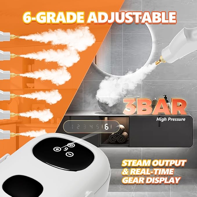 Steam Cleaner, 2500W Pressurized Steamer for Cleaning, Multi-Purpose Steamer for Home, Handheld Steam Cleaner, 15s Fast Heating Car Steamer, Portable Steam Cleaner for Kitchen, Bathroom, Tile (White)