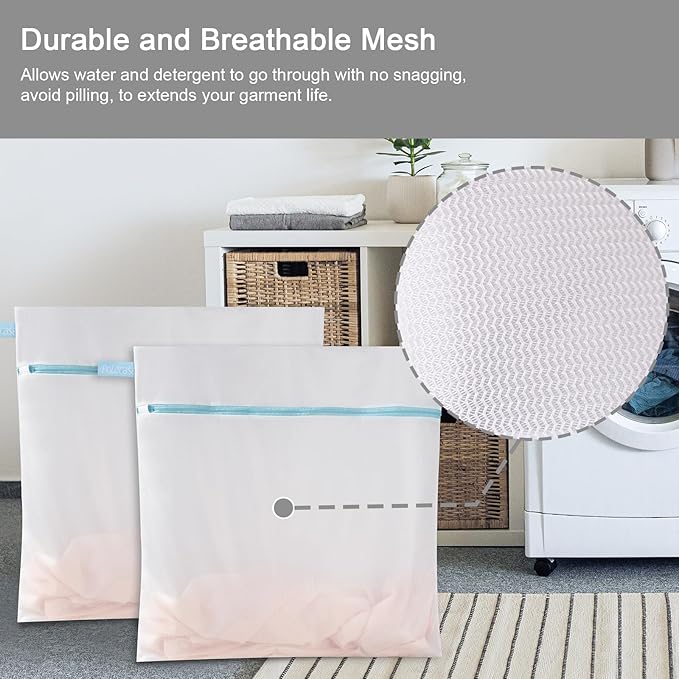 Polecasa 2 Pcs Premium Fine Mesh Laundry Bags, 2 Large 24 x 24 Inches Durable Laundry Wash Bagswith Sturdy Zipper for Delicates
