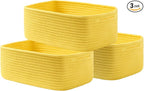 Small Woven Basket, 13.5 x 9.5 x 5 Inches, Storage Basket for Organizing, Cute Small Rope Shelf Closet Cube Storage Bins Baskets for Shelves, Dog Toy Gift Baskets Empty, 3 Pack Yellow