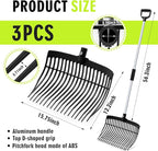 Lasnten 3 Sets Black Manure Fork with Long Metal Handle Pitch Fork Manure Rake Heavy Duty Muck Rake for Gardening Horse Stall Stable Grass Hay Cleaning Farm Work(D Shaped Grip)