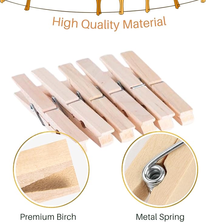 Wood Clothes Pin,Natural Birchwood Clothespins,Strong Grip,Heavy Duty Outdoor Clothes Clips for Hanging Clothes, Art, Crafts, Photo Displays,3.55 Inch,Pack of 24