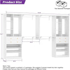 [10 FT Closet System] 120 Inch Reversible Set of 2 Wood Closet Organizer System with 4 Drawers, 6 Hanging Rods Adjustable Shelf, Shoe Rack, White