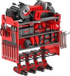 Power Tool Organizer Wall Mount with 4-Drill Holders-400Lbs Load Heavy Duty Metal 4-Layers Garage Storage & Organization Battery Tools Rack with Side Panels Utility Racks Workshop Gifts for Men