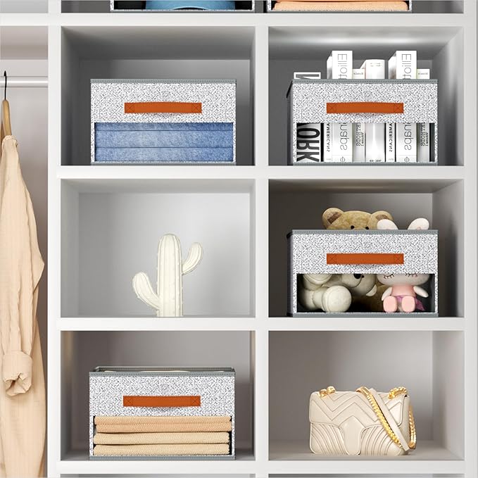 Homsorout Drawer Organizers and Storage - 10 Pack Foldable Pants Organizer with Clear Window & Handles, Fabric Closet Organizer for Clothes, Jeans, Sweaters, Towels, T-shirt, Scarf (Ant Light Gray)