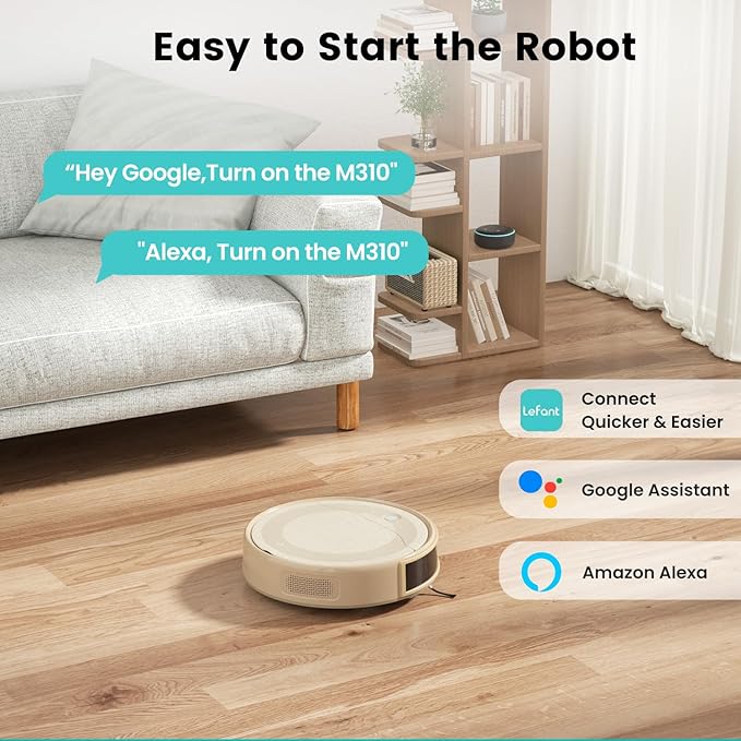 Lefant M310 Robot Vacuum Cleaner, 4500Pa Strong Suction with PreciSense Avoiding, Slim, Self-Charging, 160Mins Runtime, App/Wi-Fi/Alexa, Ideal for Pet Hair & Hard Floor Cleaning