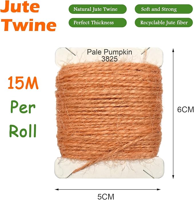 Jute Twine 15m Long Twine String for Crafts Gift Wrapping Packing Gardening Crochet Knitting Macrame Decor (Pale Pumpkin)