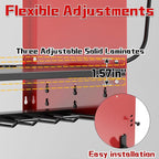 Wide Power Tool Organizer Wall Mount with Charging Station,3 Layer Adjustable Heavy Duty Tool Storage Rack 4 Drills with 8 Outlet Power Strip,Hooks,Screwdriver box,Garage Gifts for Fathers Day,Red