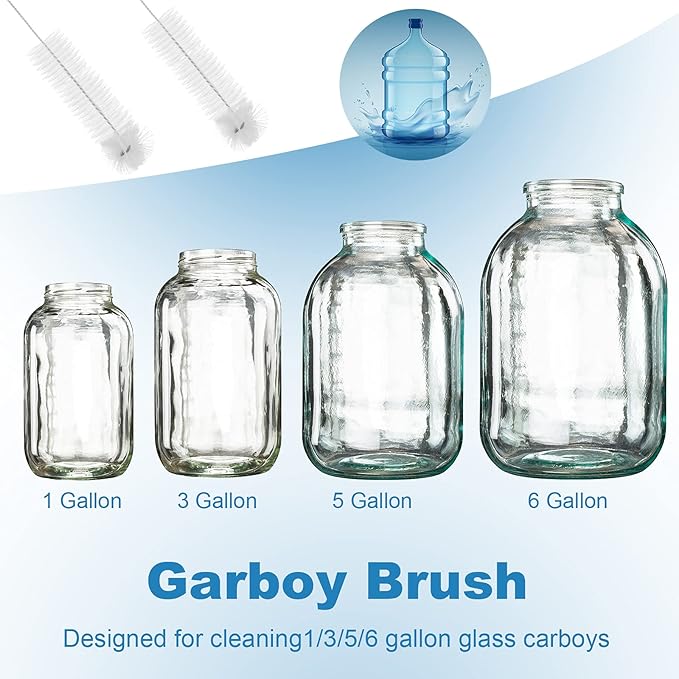 Honeydak 2-Pack 30 Inch Carboy Brush, Nylon & Steel, L-Shape, Clear, 76cm, Wine Making & Beer Brewing, Glass Carboy Cleaning Brush