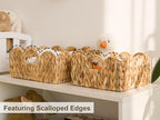 StorageWorks Scalloped Wicker Basket, Hand-woven Rattan Baskets with Built-in Handles, Water Hyacinth Basket for Organizing and Decor, 2 Pack
