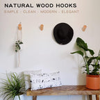 Wood Wall Hooks, 3 Pack Rustic Coat Hook Wall-Mounted, Decorative Hooks for Hanging Coats Hats Towels Robes Hat Rack for Wall (Beech Wood)