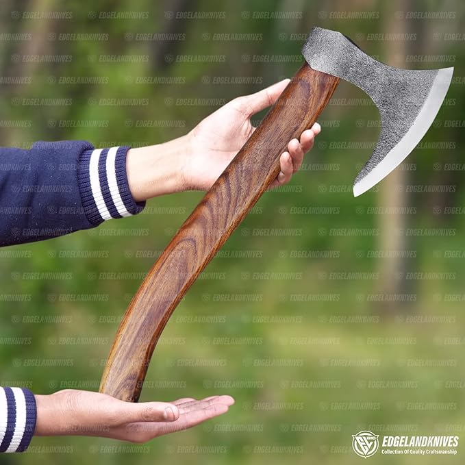 Bearded Viking Axe With Sheath - 16 Inches, Heavy Duty Damascus Head With Durable Rose Wood Handle for Men (EL20)