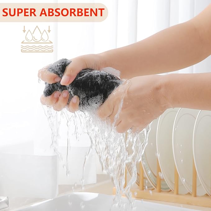 Homaxy 100% Cotton Waffle Weave Kitchen Dish Towels, Ultra Soft Absorbent Quick Drying Cleaning Towel, 13 x 28 Inches, 4-Pack, Black