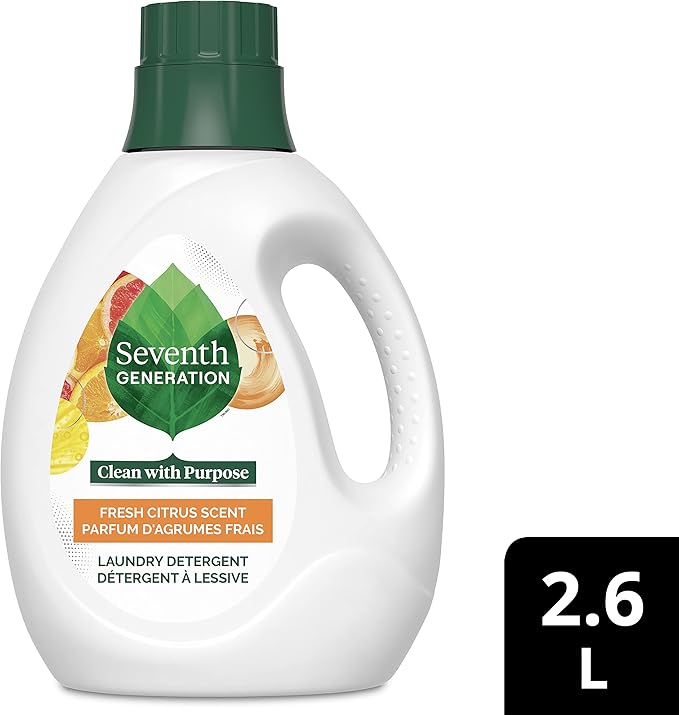 Seventh Generation Fresh Citrus Scent Liquid Laundry Detergent, 60 Loads, Dyes Free, 90 Fluid Ounces (Pack of 4)