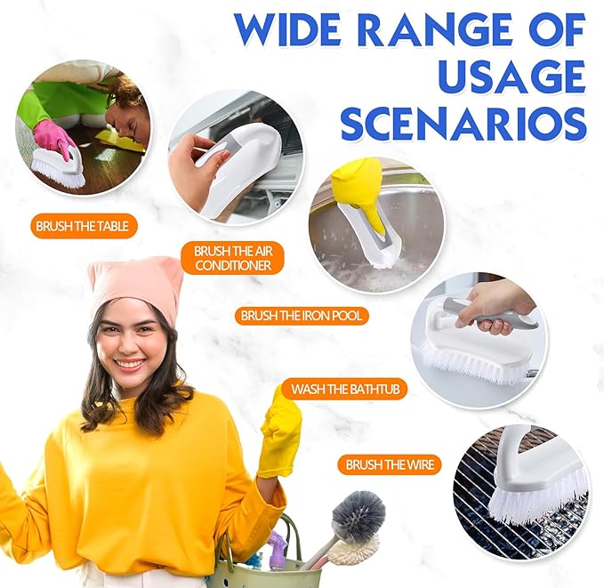 Lallisa 12 Pcs Scrub Brush for Cleaning with Handle Comfortable to Grip Heavy-Duty Flexible Stiff Bristles Scrubber Brushes Bulk for Shower Bathroom Carpet Kitchen Floor Tiles (Gray,Green,Blue)