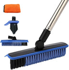 2 in 1 Floor Scrub Brush Grout Brush with 57.8" Long Handle,120°Rotatable Shower Tile Grout Scrubber,V-Shaped Corner Brush for Hard to Reach Areas (Blue)