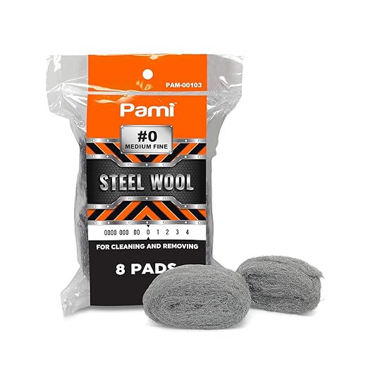 PAMI #0 Steel Wool Medium Fine Grade Scrubbers, Pack of 8, Reusable Non-Scratch Cleaning Pads for Kitchen and Bathroom