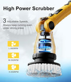 Electric Spin Scrubber with 8 Replaceable Brush Heads 6 Adjustable Angle Waterproof LED Display Cordless Cleaning Brush Supplies Bathroom Cleaner Set Long Handle Power Scrubber for Shower Floor Tub