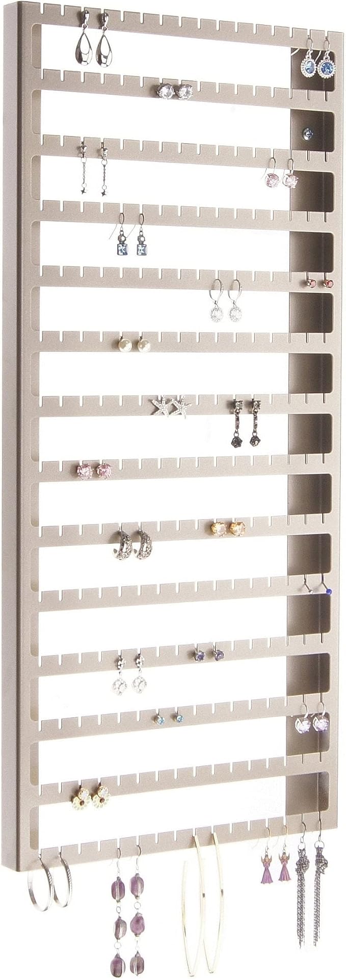 Angelynn's Wall Mounted Earring Holder Organizer Display for Women Small Earrings ONLY, Post Stud Dangle Pierced Earrings, Hanging Closet Jewelry Storage Rack, Luka Large Satin Nickel Silver 9"x20"
