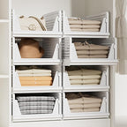 Proarea 5 Pack Stackable Storage Bins, Closet Organizers and Storage, Foldable Closet Organizer Baskets for Clothes, Plastic Drawer Bins for Closet Organization, Wardrobe Shelf, Laundry Room, White