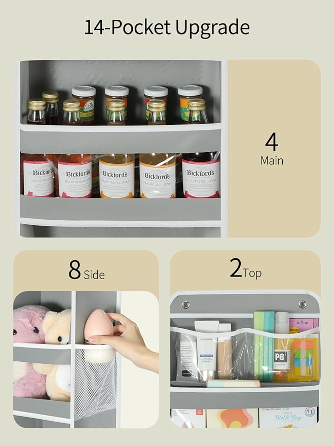 Yecaye 5 Tier 1Pc Over the Door Organizer, Swing-proof Door Organizer Hanging with Clear PVC Windows, Behind the Door Storage for Bedroom Nursery Closet Laundry Pantry Bathroom, Grey