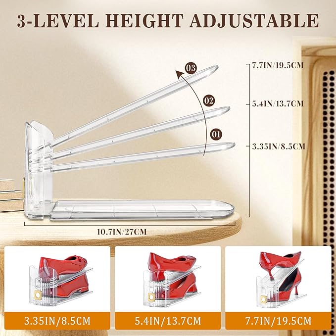Shoe Slots Organizer for Closet, 16 Pack Shoe Stacker Organizer, Shoe Storage Space Savers 50%, 3 Levels Adjustable Shoe Racks for Closet Organization