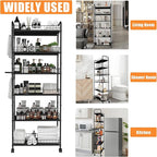 6 Tier 10in Slim Rolling Storage Cart with Handle, Mobile Shelving Unit with Wheels, Metal Wire Storage Rack with Baskets for Kitchen Bathroom Office Laundry Narrow Piaces