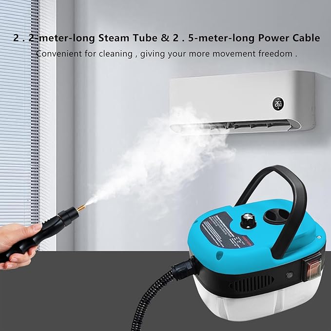 Handheld Steam Cleaner, 2500W Pressurized Steam Cleaner with 3 Brush Heads, Portable Steam Cleaner for Home, Car, Furniture, Kitchen, Bathroom and Wall, Blue