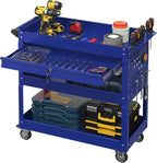 3 Tier Rolling Tool Cart with Drawer, 450 LBS Heavy Duty Utility Cart on Wheels, Service Cart for Garage, Workshop and Warehouse (Blue)