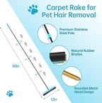 Carpet Rake for Pet Hair Removal (3 Pack),Dog Cat Fur Remover Rubber Broom,Carpet Rake - 60" Long Handle Lint Shaver Cleaner Tools,Scraper Brush for Carpet,Rug,Car Mat,Couch,Pet Bed,Furniture