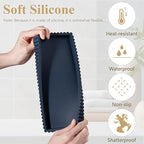 Silicone Bathroom Tray Small Vanity Organizer Rectangle Sink Caddy Sponge Holder Kitchen Counter Decor for Dish Soap, Perfume, Candle, Dark Blue